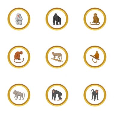 Hayvanat Bahçesi maymun Icons set, karikatür tarzı