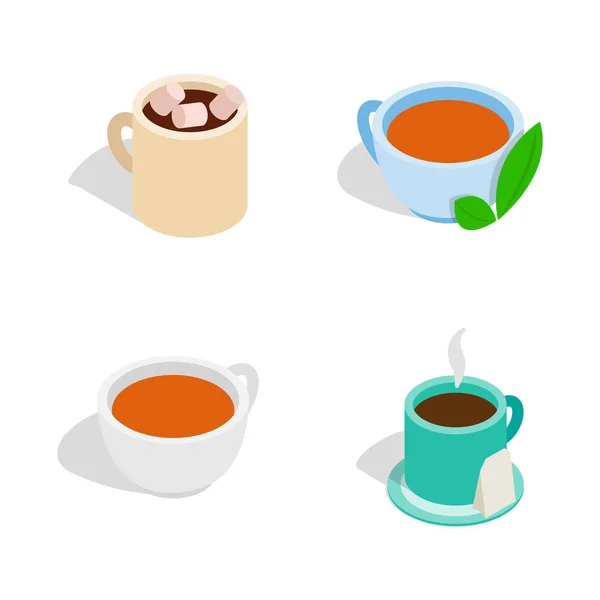 Tea cup icon set, isometric style — Stock Vector