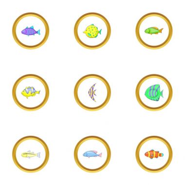 Okyanus balık Icons set, karikatür tarzı