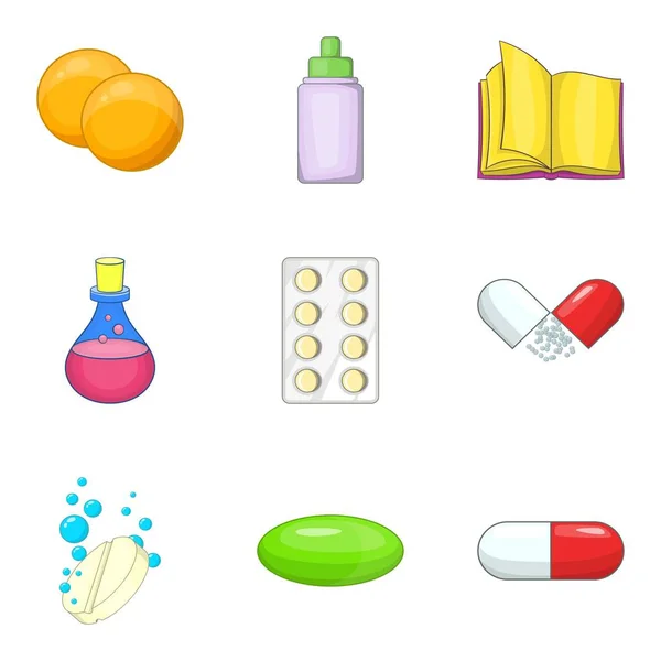 Set di icone di chimica, stile cartone animato — Vettoriale Stock