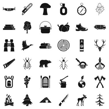 Kamp Icons set, basit tarzı