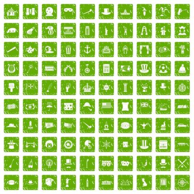 100 silindir şapka simgeler grunge yeşil ayarla