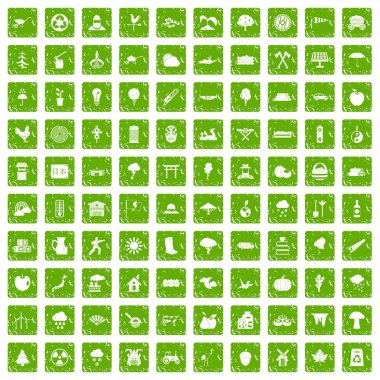 100 ağaç simgeler grunge yeşil ayarla