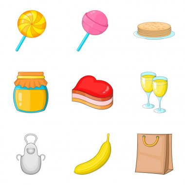 Romantik kahvaltı Icons set, karikatür tarzı