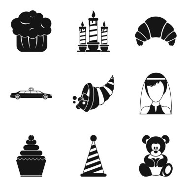 Romantik bir akşam yemeği Icons set, basit tarzı