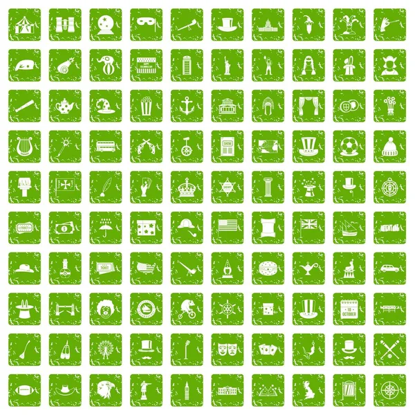 100 silindir şapka simgeler grunge yeşil ayarla