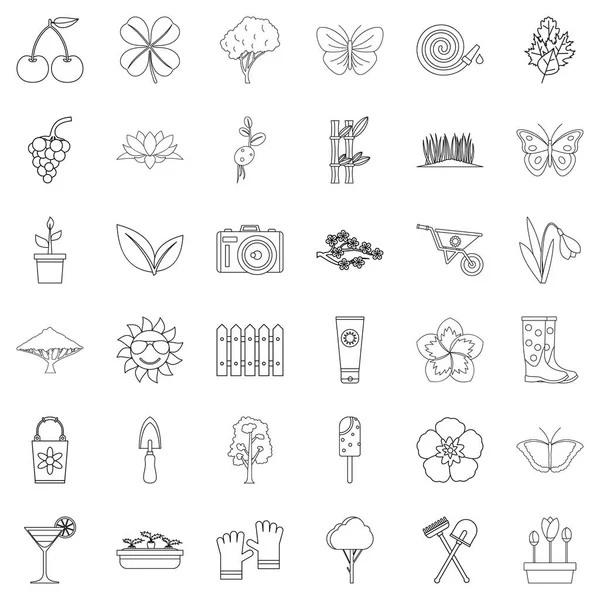 Conjunto de iconos de flores, estilo de contorno — Vector de stock