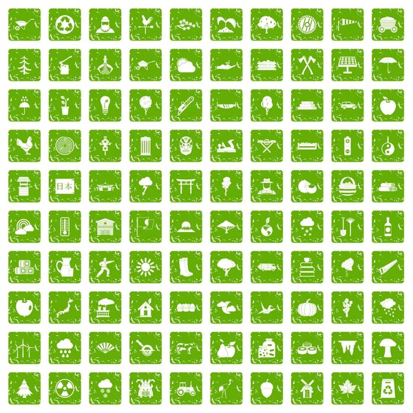 100 ağaç simgeler grunge yeşil ayarla