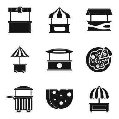 Sokak köşk Icons set, basit tarzı