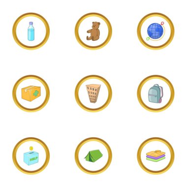 Mülteciler sorunu Icons set, karikatür tarzı
