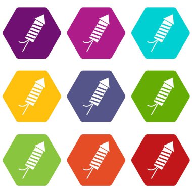 Renk altı yüzlü kuyu Icon set