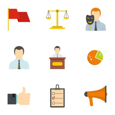 Hukuk Icons set, düz stil