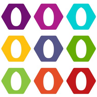 Renk altı yüzlü pekan somun Icon set