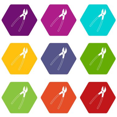 Renk altı yüzlü metal makası Icon set