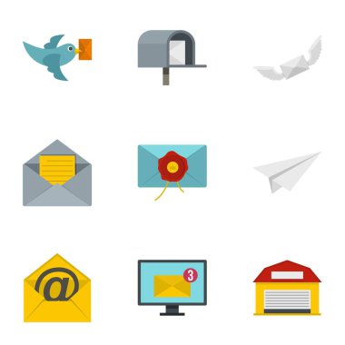 Posta Icons set, düz stil