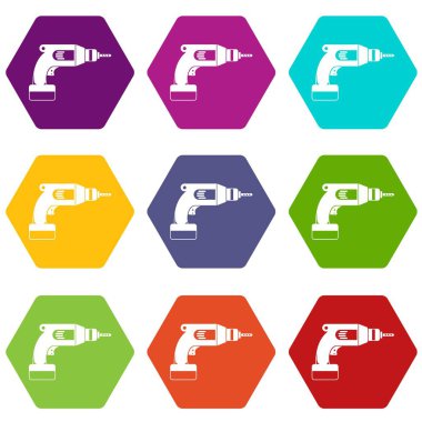 Renk altı yüzlü matkap Icon set