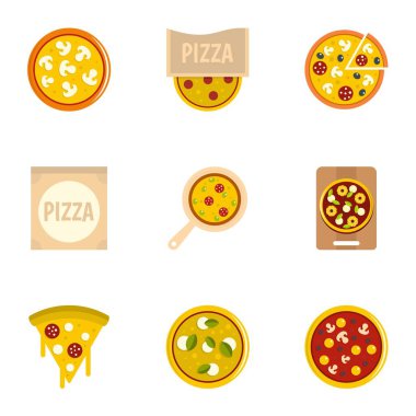 Güzel pizza Icons set, düz stil
