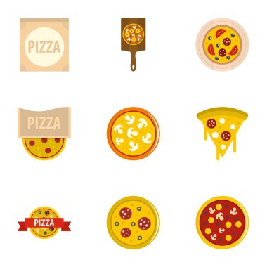 Lezzetli pizza Icons set, düz stil