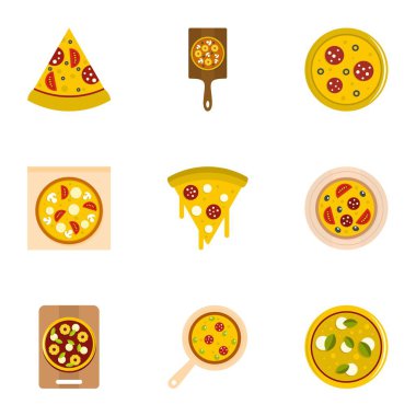 Mantarlı pizza Icons set, düz stil