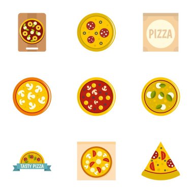 Pizza Icons set, düz stil