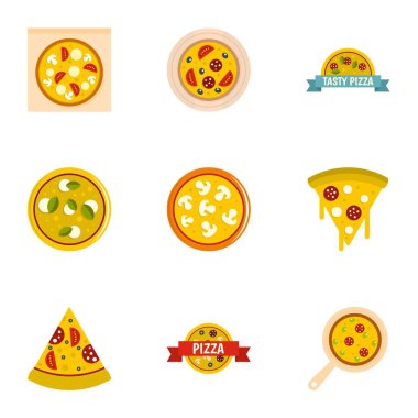 Pizza ürün yelpazesine Icons set, düz stil