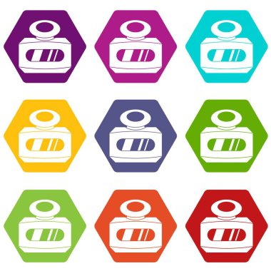 Renk altı yüzlü kadın parfüm simgesi şişe ayarla