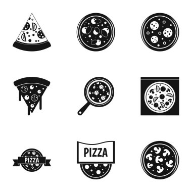 Pizza ürün yelpazesine Icons set, basit tarzı