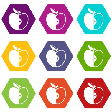 Renk altı yüzlü dilimlenmiş elma simgesi ayarla