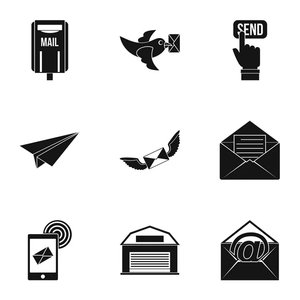 Mail delivery iconen set, eenvoudige stijl — Stockvector