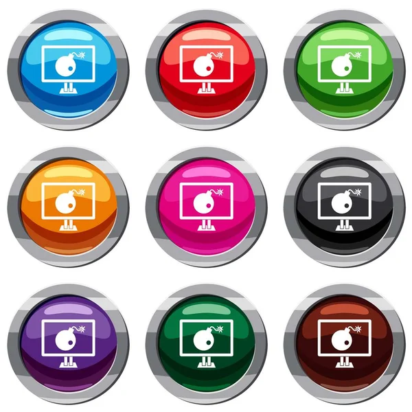 Bomb on computer monitor set 9 collection — Stock Vector