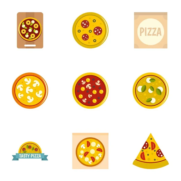 Conjunto de iconos de pizza, estilo plano — Vector de stock