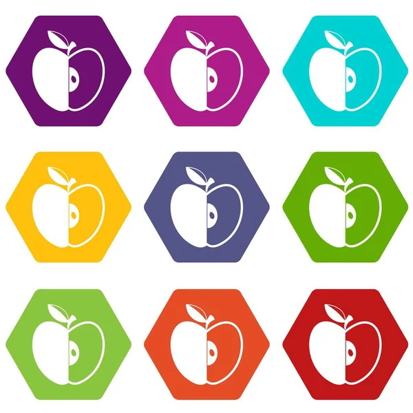 Renk altı yüzlü dilimlenmiş elma simgesi ayarla