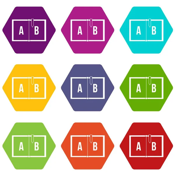 Niños abc icono set color hexaedro — Archivo Imágenes Vectoriales