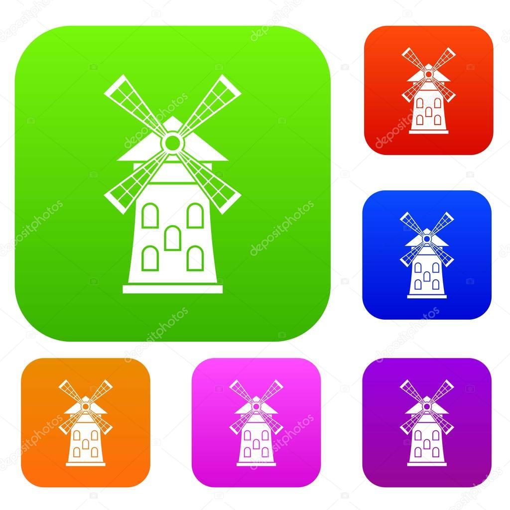 Windmill set icon in different colors isolated vector illustration. Premium collection