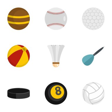 Oyun ekipmanları Icons set, düz stil