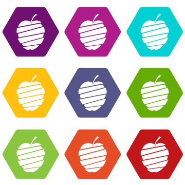 Renk altı yüzlü dilimlenmiş elma simgesi ayarla