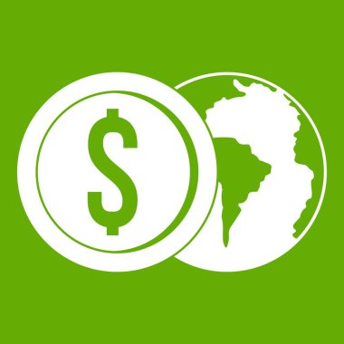 Dünya gezegen ve dolar sikke simge yeşil