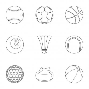 Spor ekipmanları Icons set, anahat stili