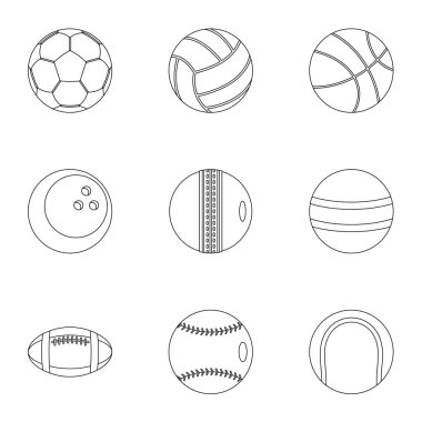 Oyun ekipmanları Icons set, anahat stili