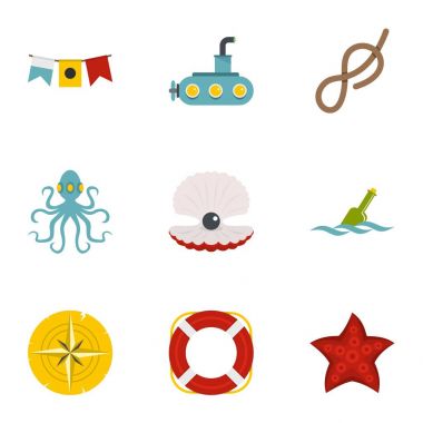 Deniz Icons set, düz stil