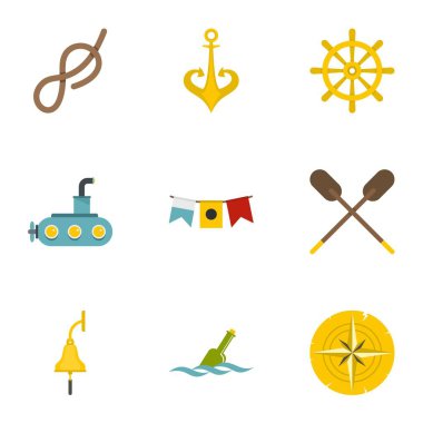 Denizci Icons set, düz stil