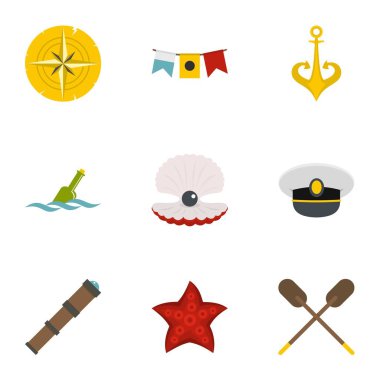 Deniz Icons set, düz stil