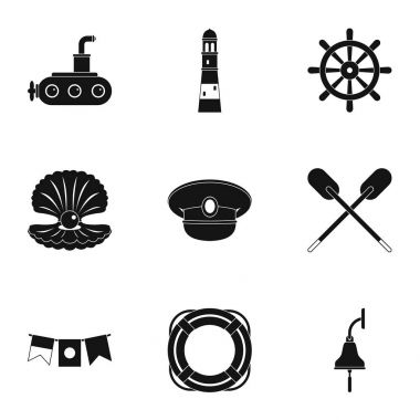 Deniz macera Icons set, basit tarzı