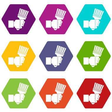 Kolları simge kümesi renk altı yüzlü kerpetenle tutan el