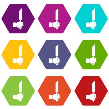 Renk altı yüzlü kıskaç veya pense adam el simgesi ayarla