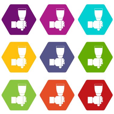 Renk altı yüzlü el hjlding boya fırça simgesi ayarla