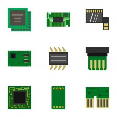 Transistör Icons set, düz stil