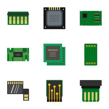 Mikroçip Icons set, düz stil