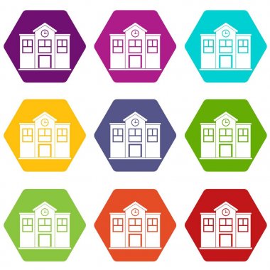 Renk altı yüzlü okul Icon set