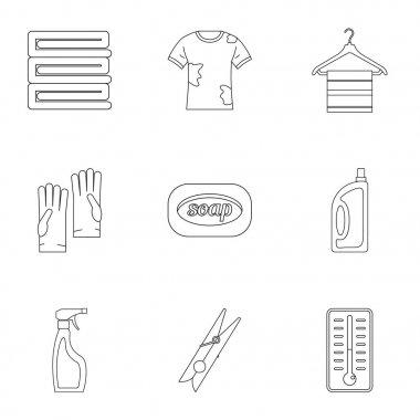 Çamaşırhane Icons set, anahat stili